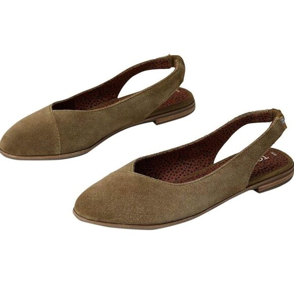 TOMS  Womens Julie Slingback Flats In Olive Size 7 - Picture 1 of 8